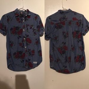 Tops - Denim Floral Buttondown Tops - Denim Floral Buttondown